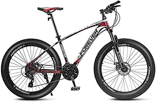 Fat Tyre Mountain Bike : 27.5 Inch Mountain Bikes, Adult 21 / 24 / 27 / 30-Speed Hardtail Mountain Bike, Aluminum Frame, All Terrain Mountain Bike, Adjustable Seat, Black Red, 24 Speed
