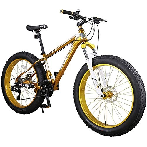 Fat Tyre Mountain Bike : 27 Speed Mountain Bike 26 * 4.0 Inch Fat Tire Adult Bike for Men All-Terrain Trail Bikes with Suspension Fork / Dual Disc Brake Aluminum Frame MTB Bicycle Snow Bike, Gold