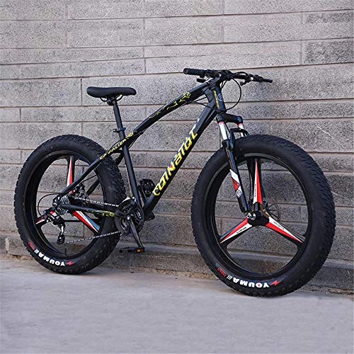 Fat Tyre Mountain Bike : 4.0 fat tire bicycle 26 inches, used for mountain and snow cross-country male and female students' adult bicycles Pure black-27 speed