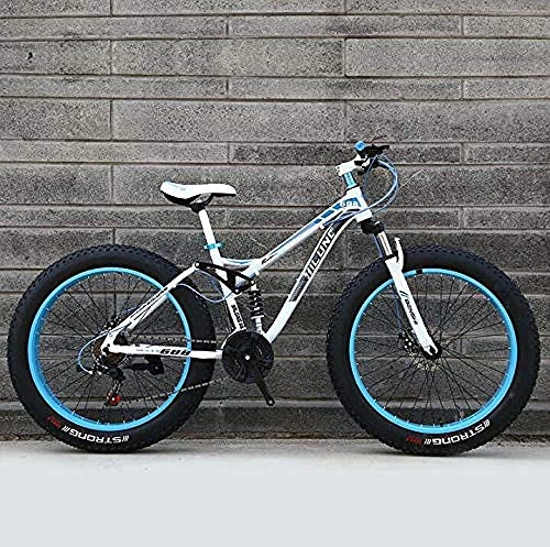 Fat Tyre Mountain Bike : Abrahmliy Fat Tire Mountain Bike for Adults High Carbon Steel Frame Hardtail Dual Suspension Frame Double Disc Brake 4.0 Inch Tire-A_26 inch 21 speed