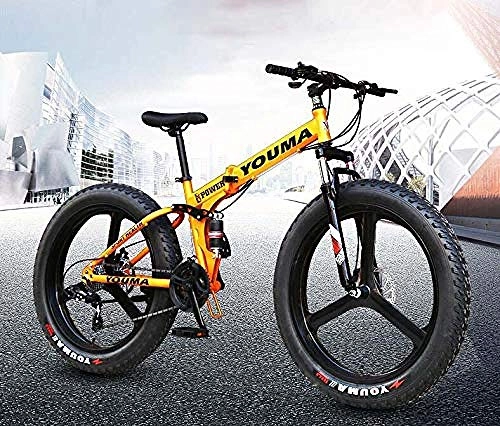 Fat Tyre Mountain Bike : Abrahmliy Folding Mountain Bike Bicycle for Adults Full Suspension High Carbon Steel Frame MTB Bikes with Magnesium Alloy Wheels Double Disc Brake-Orange_24 inch 21 speed