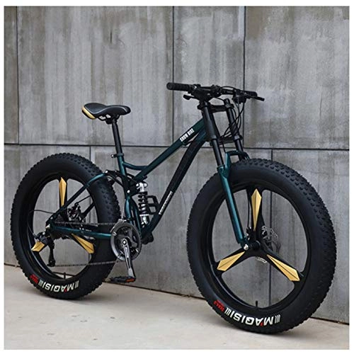 Fat Tyre Mountain Bike : ACDRX 26 Inch 21 Speeds, Adult Beach Bicycle, Mountain Bikes, Mtb Bikes, Dual-Suspension, Double Disc Brake, Fat Tire, Outroad Bike, All-Terrain, cyan