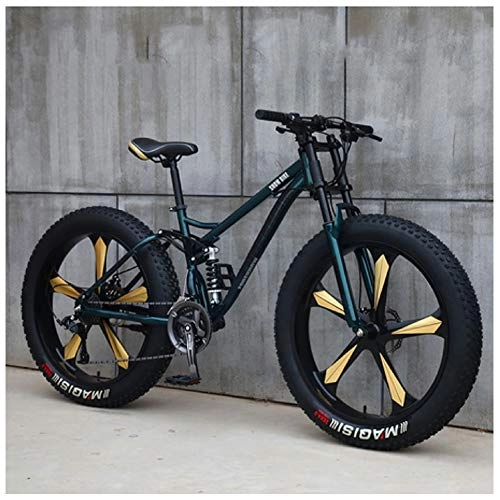 Fat Tyre Mountain Bike : ACDRX 26 Inch, 21 SpeedsAdult Beach Sport Bike, Bicycles, High Carbon Steel, Fat Tire, Mountain Trail Bike, Double Disc Brake, Dual-Suspension, For Men Women Universal, MTB, cyan
