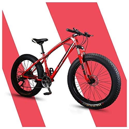 Fat Tyre Mountain Bike : ACDRX Adult, Mountain Bikes, Sport Bike, Beach, 26 Inch 24 Speeds, Fat Tire, High Carbon Steel, Outroad Bicycle, Front Suspension Double Disc Brake, For Men Women Universal, red