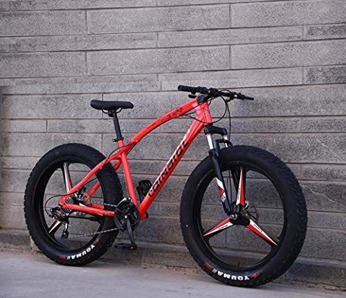 Fat Tyre Mountain Bike : Adult 24 Speed Mountain Bikes, 26 Inch Fat Tire Hardtail Mountain Bike, Dual Suspension Frame And Suspension Fork All Terrain Mountain Bicycle (Color : 24 Speed, Size : Red 3 impeller)