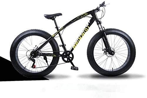 Fat Tyre Mountain Bike : Adult 24 Speed Mountain Bikes, 26 Inch Fat Tire Hardtail Mountain Bike, Dual Suspension Frame And Suspension Fork All Terrain Mountain Bicycle (Color : 7 Speed, Size : Black spoke)