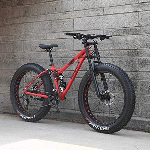 Fat Tyre Mountain Bike : Adult-bcycles BMX Men's Mountain Bikes, 26Inch Fat Tire Hardtail Snowmobile, Dual Suspension Frame And Suspension Fork All Terrain Mountain Bicycle Adult (Color : Red, Size : 27Speed)