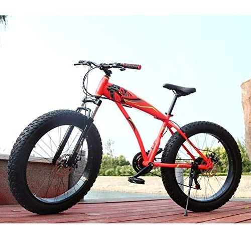 Fat Tyre Mountain Bike : Adult Fat Bike Anti-slip Outroad Racing Cycling, RNNTK High Carbon Steel Frame BMX All Terrain Mountain Bicycle, Double Disc Brakes A Variety Of Colors B -21 Speed -26 Inches