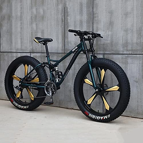 Fat Tyre Mountain Bike : Adult Fat Tire Mountain Bike, 26-Inch Wheels, 4-Inch Wide Knobby Tires, 21 / 24 / 27-Speed, Steel Frame, Full Suspension Fork Dual Disc Brakes MTB, Multiple Colors, C, 21