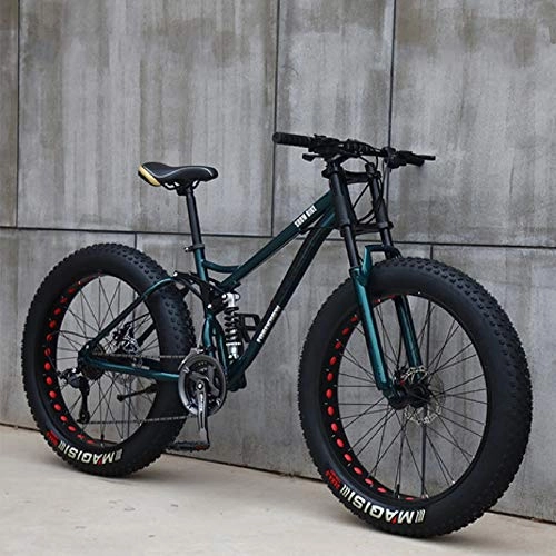 Fat Tyre Mountain Bike : Adult Fat Tire Mountain Bike, Mountain Bike 24-Inch Wheels 7-Speed, Double Disc Brake Bicycle Suspension Fork Rear Sliding Bicycle Suitable for Adults Or Teenagers, cyan