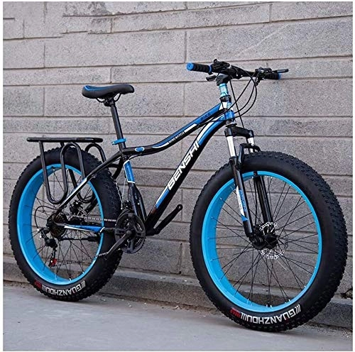 Fat Tyre Mountain Bike : Adult Fat Tire Mountain Bikes, Dual Disc Brake Hardtail Mountain Bike, Front Suspension Bicycle, Women All Terrain Mountain Bike (Color : Blue a, Size : 26 Inch 24 Speed)