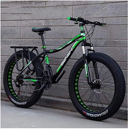 Fat Tyre Mountain Bike : Adult Fat Tire Mountain Bikes, Dual Disc Brake Hardtail Mountain Bike, Front Suspension Bicycle, Women All Terrain Mountain Bike, (Color : Green B, Size : 24 Inch 24 Speed)