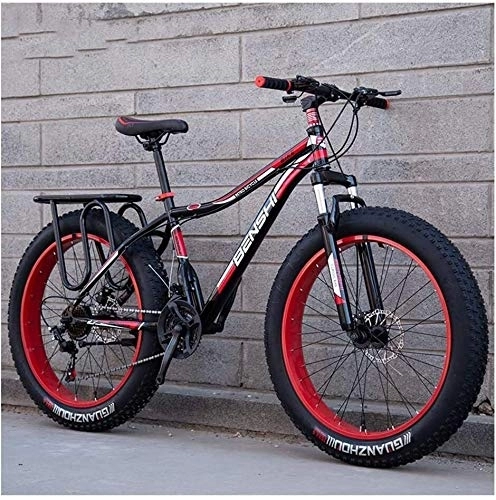 Fat Tyre Mountain Bike : Adult Fat Tire Mountain Bikes, Dual Disc Brake Hardtail Mountain Bike, Front Suspension Bicycle, Women All Terrain Mountain Bike, (Color : Red a, Size : 26 Inch 27 Speed)