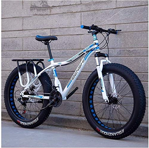 Fat Tyre Mountain Bike : Adult Fat Tire Mountain Bikes, Dual Disc Brake Hardtail Mountain Bike, Front Suspension Bicycle, Women All Terrain Mountain Bike, (Color : White D, Size : 24 Inch 21 Speed)