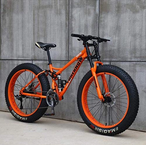 Fat Tyre Mountain Bike : Adult fat tire mountain off-road bike 24-speed bicycle high carbon steel frame double full suspension double disc brake mountain bike
