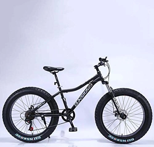 Fat Tyre Mountain Bike : Adult Mens Fat Tire Mountain Bike, Double Disc Brake Cruiser Bicycle, High-Carbon Steel Frame, 26 Inch Beach Snow Offroad Bikes, D, 7 speed