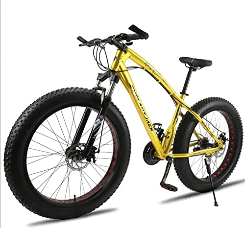 Fat Tyre Mountain Bike : Adult Mountain Bike, 26-Inch Fat Tire Wheels, Aluminum Frame, Twist Shifters, 21-Speed Rear Deraileur, Front and Rear Disc Brakes, Multiple Colors gold