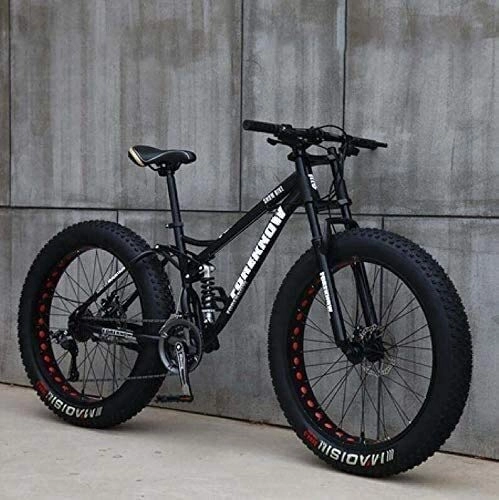 Fat Tyre Mountain Bike : Adult Mountain Bikes, 24 Inch Fat Tire Hardtail Mountain Bike, Dual Suspension Frame and Suspension Fork All Terrain Mountain Bike (Color : Black, Size : 21 Speed)