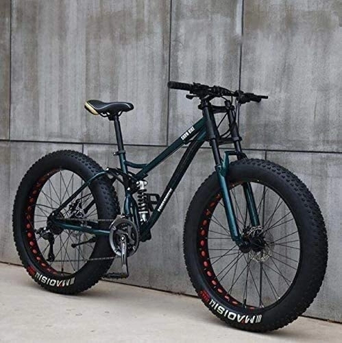 Fat Tyre Mountain Bike : Adult Mountain Bikes, 24 Inch Fat Tire Hardtail Mountain Bike, Dual Suspension Frame and Suspension Fork All Terrain Mountain Bike (Color : Green, Size : 27 Speed)