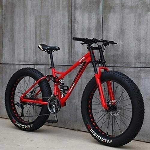Fat Tyre Mountain Bike : Adult Mountain Bikes, 24 Inch Fat Tire Hardtail Mountain Bike, Dual Suspension Frame And Suspension Fork All Terrain Mountain Bike, (Color : Red, Size : 27 Speed)