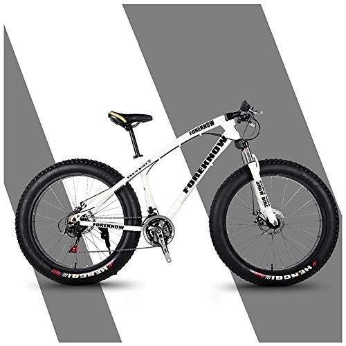 Fat Tyre Mountain Bike : Adult Mountain Bikes Beach 26 Inch 24 Speeds, Fat Tire Sport Bike High Carbon Steel, Outroad Bicycle Front Suspension Double Disc Brake, For Men Women Universal, White