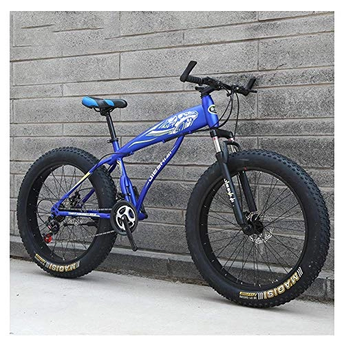 Fat Tyre Mountain Bike : Adult Mountain Bikes, Boys Girls Fat Tire Mountain Trail Bike, Dual Disc Brake Hardtail Mountain Bike, High-carbon Steel Frame, Bicycle, Blue E, 26 Inch 21 Speed Suitable for men and women, cycling and