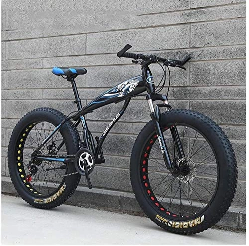 Fat Tyre Mountain Bike : Adult Mountain Bikes, Boys Girls Fat Tire Mountain Trail Bike, Dual Disc Brake Hardtail Mountain Bike, High-carbon Steel Frame, Bicycle (Color : Blue C, Size : 24 Inch 21 Speed)