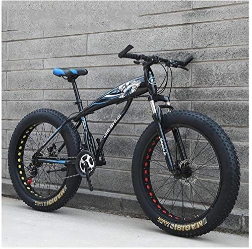 Fat Tyre Mountain Bike : Adult Mountain Bikes, Boys Girls Fat Tire Mountain Trail Bike, Dual Disc Brake Hardtail Mountain Bike, High-carbon Steel Frame, Bicycle, (Color : Blue C, Size : 24 Inch 24 Speed)