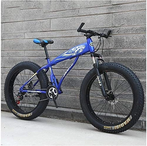 Fat Tyre Mountain Bike : Adult Mountain Bikes, Boys Girls Fat Tire Mountain Trail Bike, Dual Disc Brake Hardtail Mountain Bike, High-carbon Steel Frame, Bicycle, (Color : Blue D, Size : 24 Inch 21 Speed)