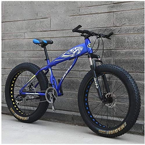 Fat Tyre Mountain Bike : Adult Mountain Bikes, Boys Girls Fat Tire Mountain Trail Bike, Dual Disc Brake Hardtail Mountain Bike, High-carbon Steel Frame, Bicycle (Color : Blue E, Size : 24 Inch 27 Speed)