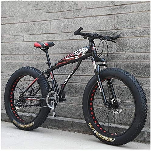 Fat Tyre Mountain Bike : Adult Mountain Bikes, Boys Girls Fat Tire Mountain Trail Bike, Dual Disc Brake Hardtail Mountain Bike, High-carbon Steel Frame, Bicycle, (Color : Red B, Size : 24 Inch 21 Speed)