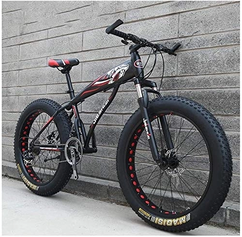Fat Tyre Mountain Bike : Adult Mountain Bikes, Boys Girls Fat Tire Mountain Trail Bike, Dual Disc Brake Hardtail Mountain Bike, High-carbon Steel Frame, Bicycle, (Color : Red D, Size : 24 Inch 21 Speed)