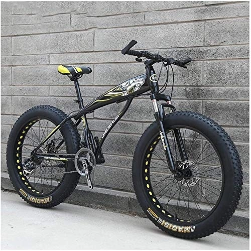 Fat Tyre Mountain Bike : Adult Mountain Bikes, Boys Girls Fat Tire Mountain Trail Bike, Dual Disc Brake Hardtail Mountain Bike, High-carbon Steel Frame, Bicycle, (Color : Yellow B, Size : 26 Inch 21 Speed)