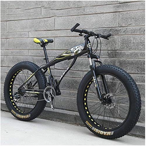 Fat Tyre Mountain Bike : Adult Mountain Bikes, Boys Girls Fat Tire Mountain Trail Bike, Dual Disc Brake Hardtail Mountain Bike, High-carbon Steel Frame, Bicycle (Color : Yellow B, Size : 26 Inch 27 Speed)