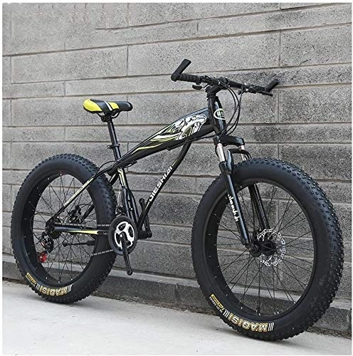 Fat Tyre Mountain Bike : Adult Mountain Bikes, Boys Girls Fat Tire Mountain Trail Bike, Dual Disc Brake Hardtail Mountain Bike, High-carbon Steel Frame, Bicycle, (Color : Yellow D, Size : 24 Inch 21 Speed)