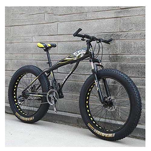 Fat Tyre Mountain Bike : Adult Mountain Bikes, Boys Girls Fat Tire Mountain Trail Bike, Dual Disc Brake Hardtail Mountain Bike, High-carbon Steel Frame, Bicycle, Yellow B, 24 Inch 21 Speed