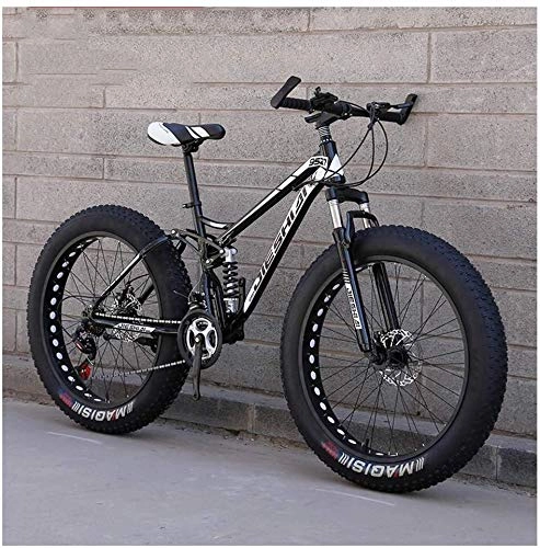 Fat Tyre Mountain Bike : Adult Mountain Bikes, Fat Tire Dual Disc Brake Hardtail Mountain Bike, Big Wheels Bicycle (Color : New Black, Size : 24 Inch 27 Speed)