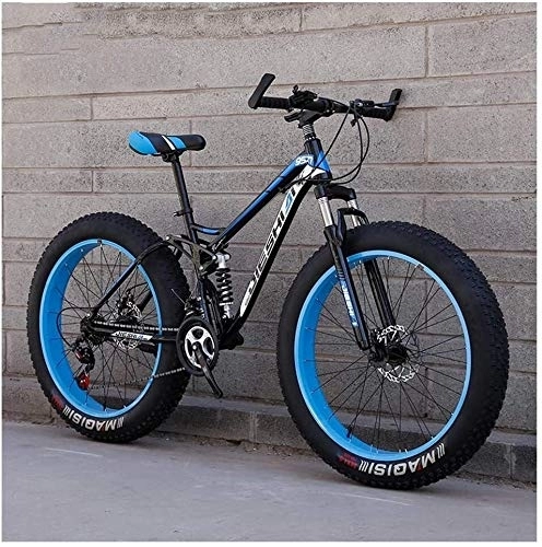 Fat Tyre Mountain Bike : Adult Mountain Bikes, Fat Tire Dual Disc Brake Hardtail Mountain Bike, Big Wheels Bicycle, High-carbon Steel Frame, New Blue, 26 Inch 27 Speed (Color : Blue, Size : 26 Inch 24 Speed)