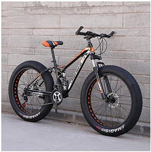 Fat Tyre Mountain Bike : Adult Mountain Bikes, Fat Tire Dual Disc Brake Hardtail Mountain Bike, Big Wheels Bicycle, High-carbon Steel Frame, New Blue, 26 Inch 27 Speed (Color : New Orange, Size : 24 Inch 21 Speed)