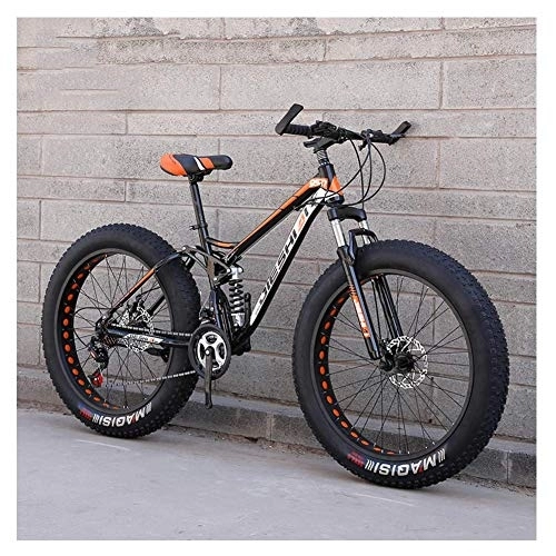 Fat Tyre Mountain Bike : Adult Mountain Bikes, Fat Tire Dual Disc Brake Hardtail Mountain Bike, Big Wheels Bicycle, High-carbon Steel Frame, New Orange, 24 Inch 21 Speed