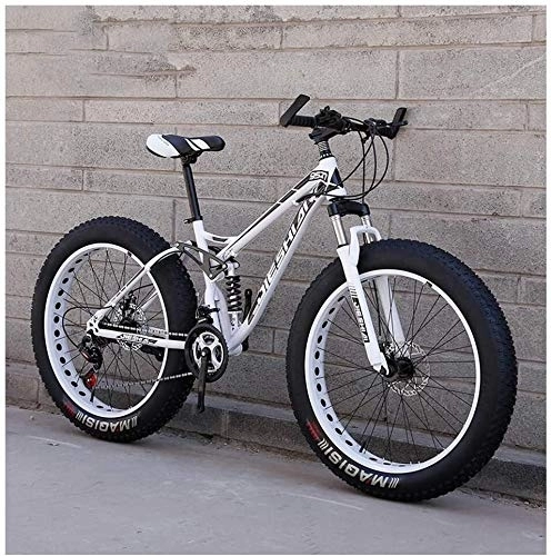 Fat Tyre Mountain Bike : Adult Mountain Bikes, Fat Tire Dual Disc Brake Hardtail Mountain Bike, Big Wheels Bicycle, High-carbon Steel Frame, New White, 26 Inch 27 Speed, (Color : New White, Size : 26 Inch 27 Speed)
