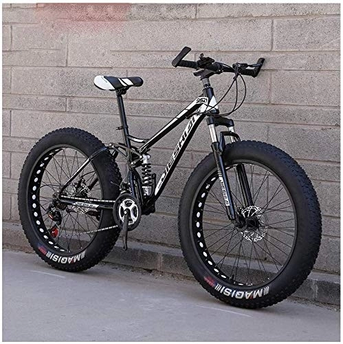 Fat Tyre Mountain Bike : Adult Mountain Bikes, Fat Tire Dual-Suspension Mountain Bicycle, High-Carbon Steel Frame, All Terrain Mountain Bike, 26 Speeds, 7 / 21 / 24 / 27 Speed, 26 Inches 21 Speeds