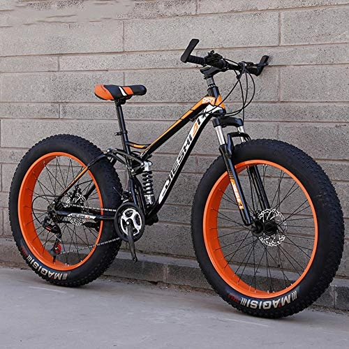 Fat Tyre Mountain Bike : Adult Snow / Beach / Mountain Bikes 26 Inch Dual Disc Brake Big Wheels Bicycle All Terrain Fat Tire Anti-Slip Bicycle, Orange, 27 Speed