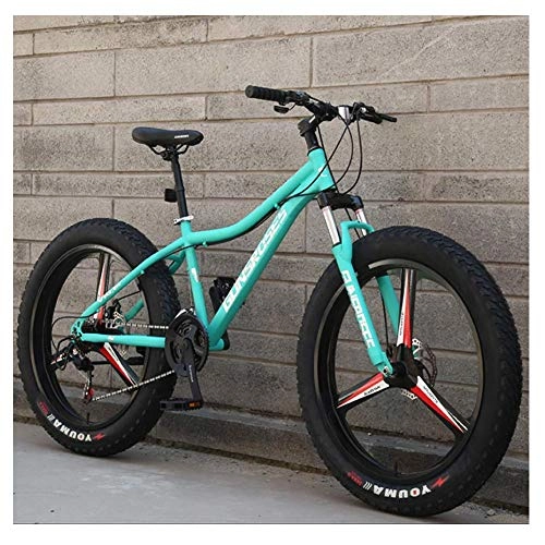Fat Tyre Mountain Bike : Adults Mountain Bicycle 26 Inch Fat Tire Hardtail Mountain Trail Bikes with Front Suspension for Men / Women, Mechanical Dual Disc Brakes & Adjustable Seat, 3 Spoke Green, 21 Speed