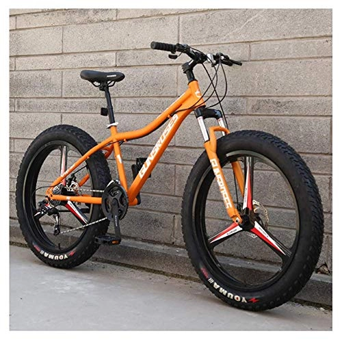 Fat Tyre Mountain Bike : Adults Mountain Bicycle 26 Inch Fat Tire Hardtail Mountain Trail Bikes with Front Suspension for Men / Women, Mechanical Dual Disc Brakes & Adjustable Seat, 3 Spoke Orange, 7 Speed