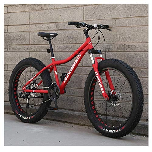Fat Tyre Mountain Bike : Adults Mountain Bicycle 26 Inch Fat Tire Hardtail Mountain Trail Bikes with Front Suspension for Men / Women, Mechanical Dual Disc Brakes & Adjustable Seat, Spoke Red, 21 Speed