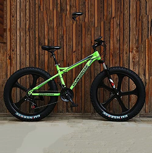 Fat Tyre Mountain Bike : AEF 26 Inch Fat Tire Mountain Bike, 21-Speed Dual Disc Brake Mens Bike, 4-Inch Wide Knobby Tires, Front Fork Suspension, High Carbon Steel Frame, Multiple Colors, Green