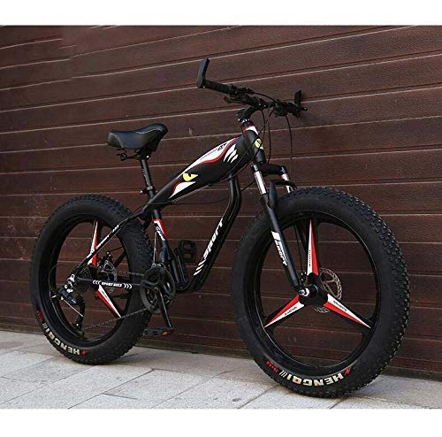 Fat Tyre Mountain Bike : ALQN 26 inch Wheels Mountain Bike Bicycle for Adults, Fat Tire MBT Bike, High-Carbon Steel Frame, Dual Disc Brake, Black, 21 Speed