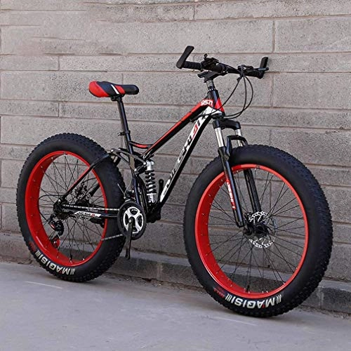 Fat Tyre Mountain Bike : Alqn Adult Fat Tire Mountain Bike, Beach Snow Bike, Double Disc Brake Cruiser Bikes, Lightweight High-Carbon Steel Frame Bicycle, 24 inch Wheels, C, 24 Speed