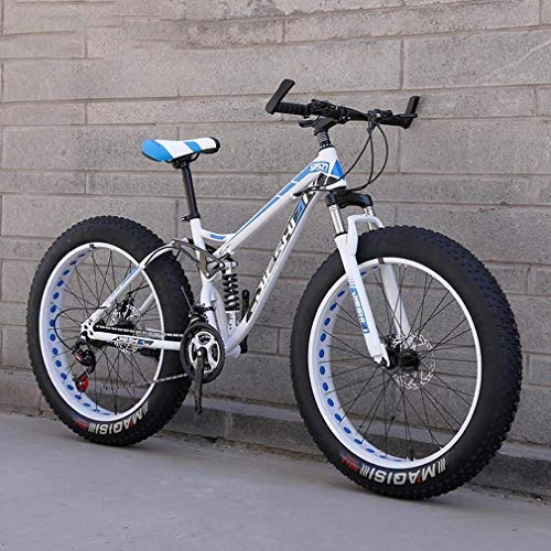 Fat Tyre Mountain Bike : Alqn Adult Fat Tire Mountain Bike, Off-Road Snow Bike, Double Disc Brake Cruiser Bikes, Beach Bicycle 26 inch Wheels, E, 24 Speed